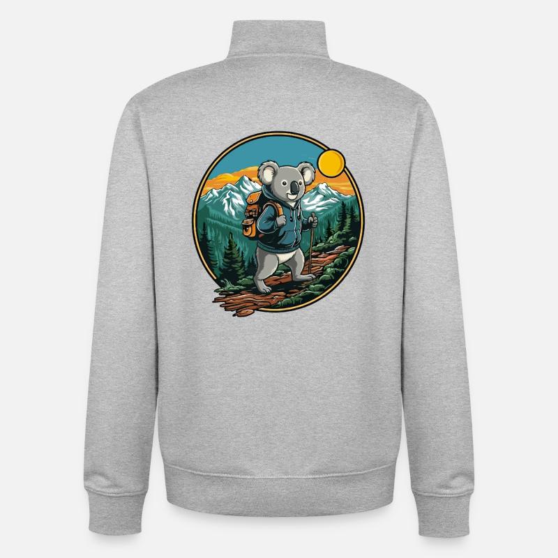 Camping de randonnée de Koala mignon - Sweat zippé unisexe en coton bio Stanley/Stella - gris chiné