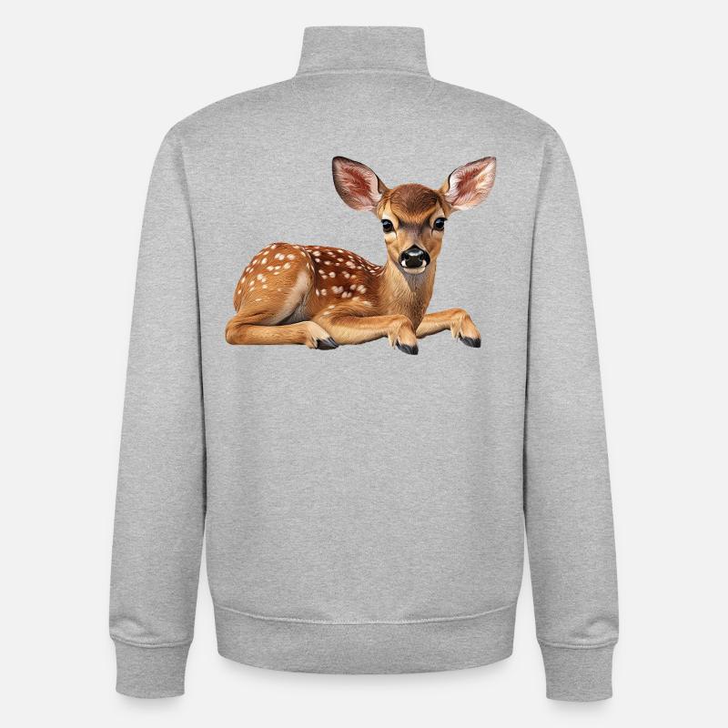 Cerf faon - Sweat zippé unisexe en coton bio Stanley/Stella - gris chiné