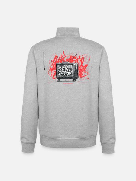 Retro TV Graffiti Chaos - Unisex Organic Zip Sweatshirt by Stanley/Stella - heather grey