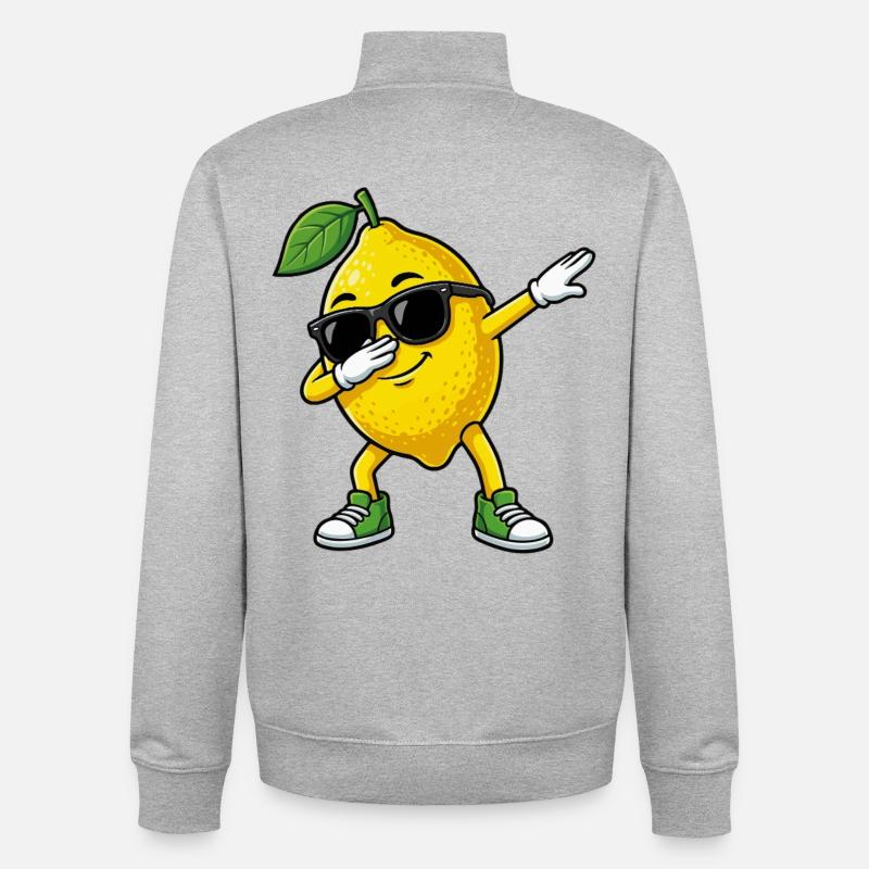 Funny Lemon in Dab Pose Cartoon - Unisex Organic Zip Sweatshirt by Stanley/Stella - heather grey