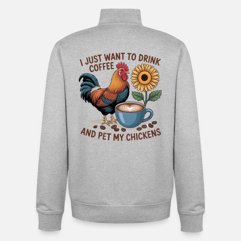 Poulet Café - Sweat zippé unisexe en coton bio Stanley/Stella - gris chiné