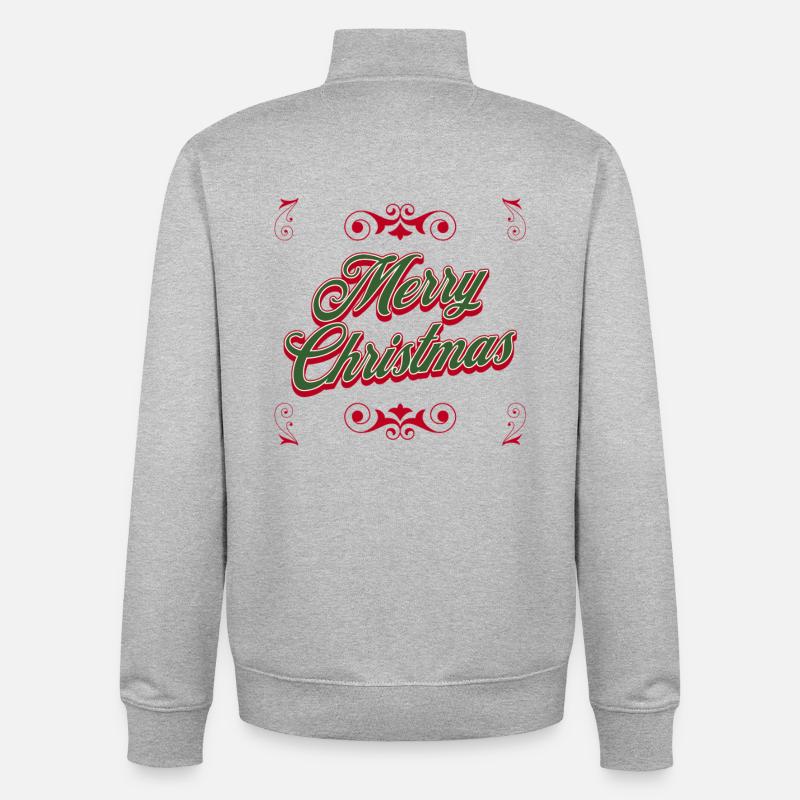 Merry Christmas Script Festive - Unisex Organic Zip Sweatshirt by Stanley/Stella - heather grey
