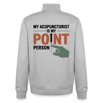 Mein Akupunkteur ist mein Ansprechpartner auf professioneller Ebene. - Unisex Organic Zip Sweatshirt von Stanley/Stella - Grau meliert - Hinten - AI Model Male 185 light (185cm)