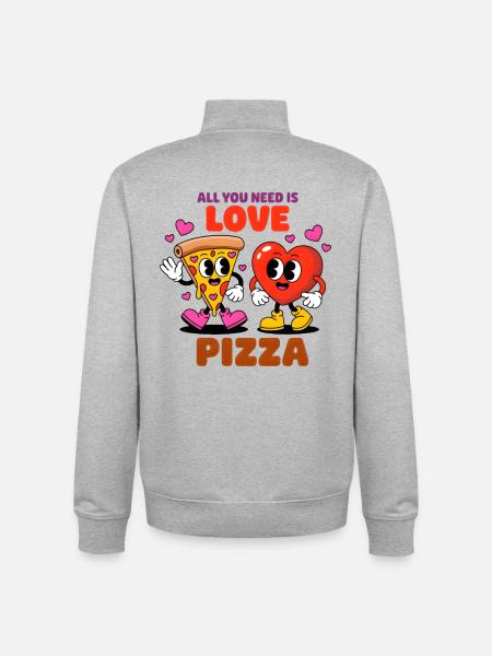 All you need is love pizza - Unisex Organic Zip Sweatshirt by Stanley/Stella - heather grey