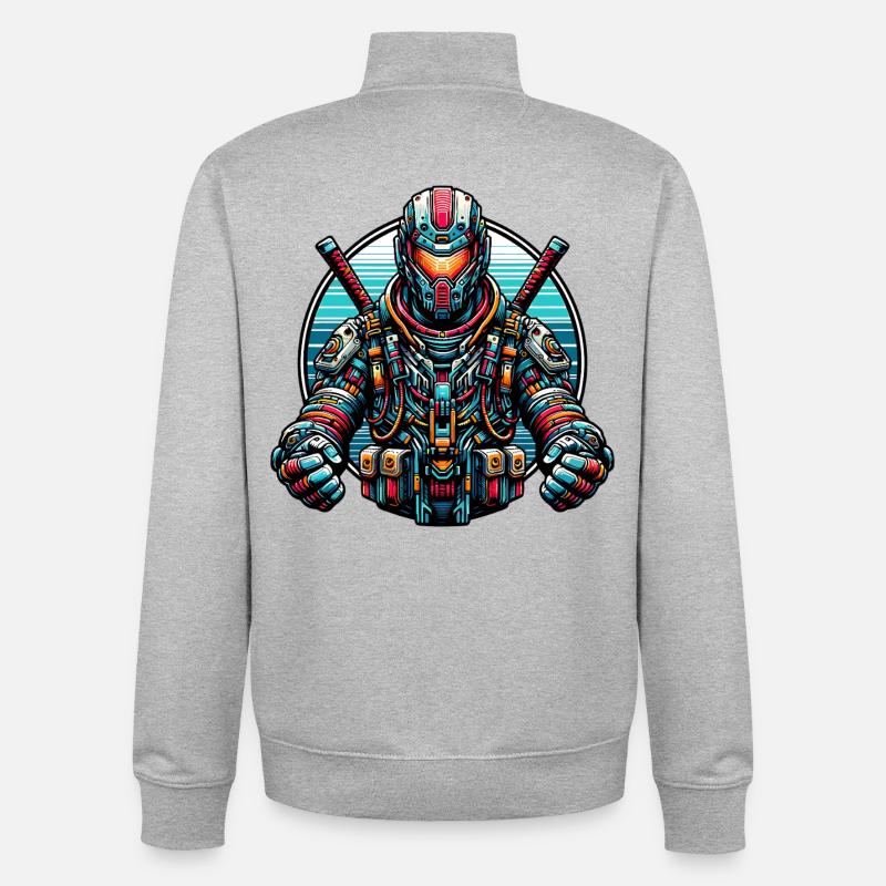 Robot Samurai - Unisex Organic Zip Sweatshirt by Stanley/Stella - heather grey