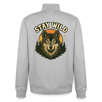 Bleib wild: Wolf im Abendwald - Unisex Organic Zip Sweatshirt von Stanley/Stella - Grau meliert - Hinten - AI Model Male 185 light (185cm)