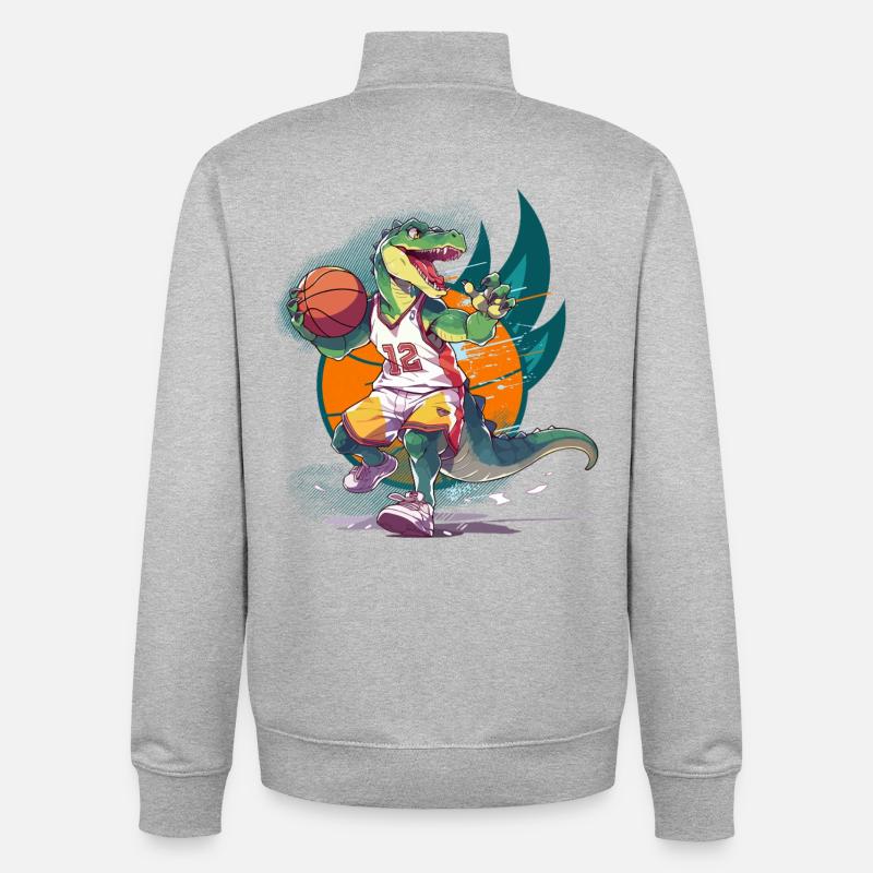 Joueur de basket-ball Dinosaur T-Rex - Sweat zippé unisexe en coton bio Stanley/Stella - gris chiné