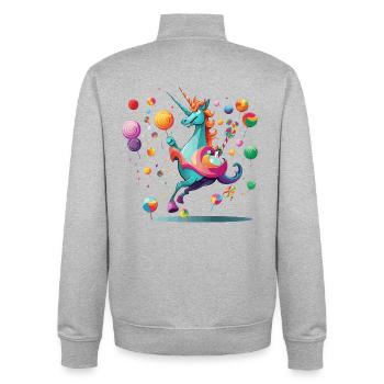 Buntes Einhornzauber-Lolli-Paradies - Unisex Organic Zip Sweatshirt von Stanley/Stella - Grau meliert - Hinten - AI Model Male 185 light (185cm)