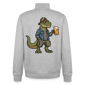 Buveur de bière dino en denim - Sweat zippé unisexe en coton bio Stanley/Stella - gris chiné - Dos - AI Model Male 185 light (185cm)