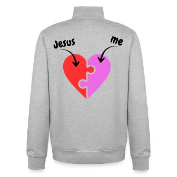 Jesus & me - Heart - Puzzle - Christian - Unisex Organic Zip Sweatshirt by Stanley/Stella - heather grey - Back - AI Model Male 185 light (185cm)