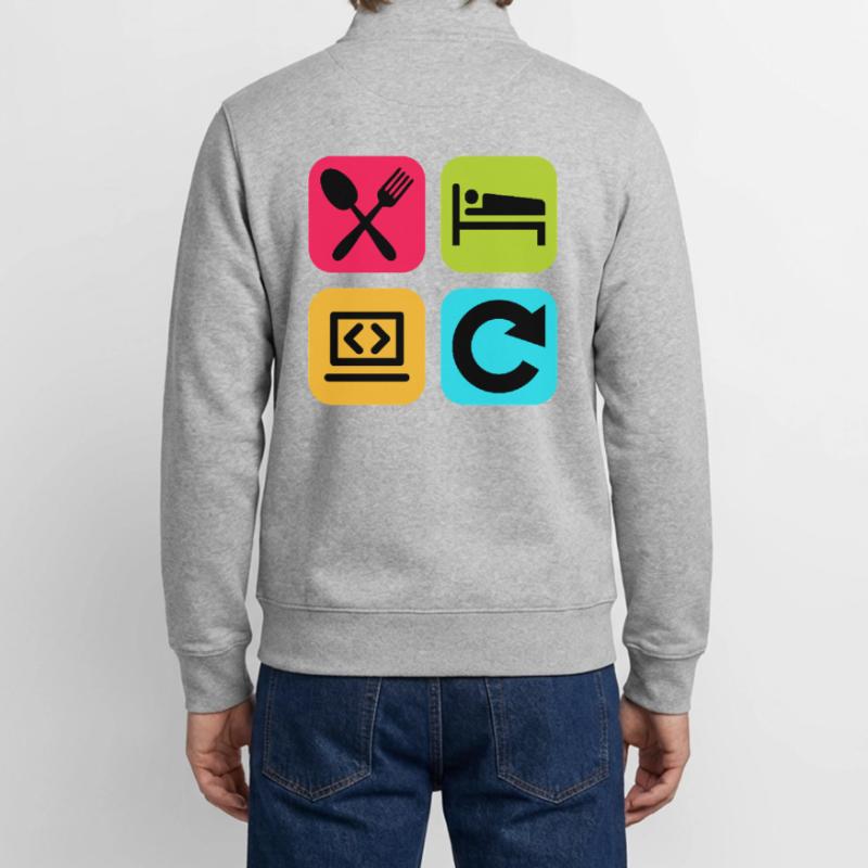 Code de citation drôle répété par le programme Eat Sleep Sweat zippé unisexe en coton bio Stanley/Stella