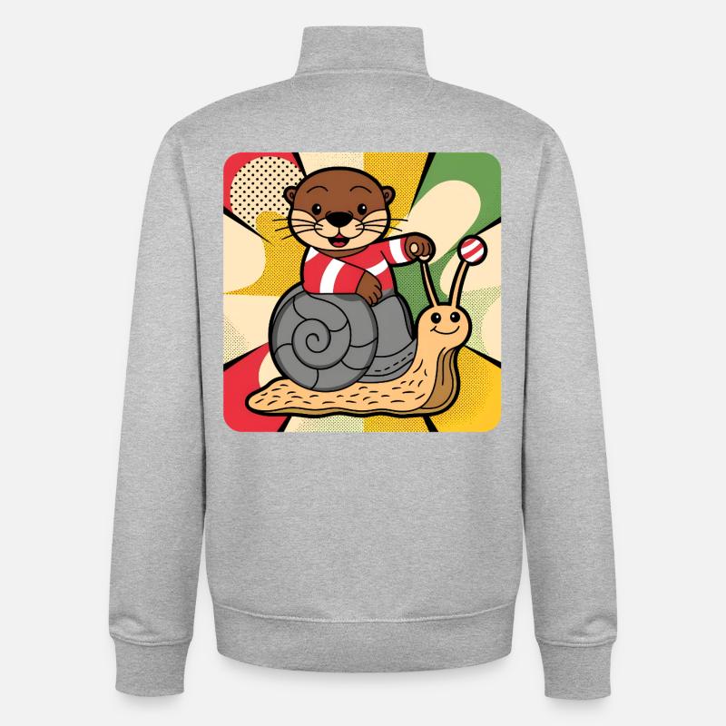 Otters on a snail tour - Unisex Organic Zip Sweatshirt by Stanley/Stella - heather grey