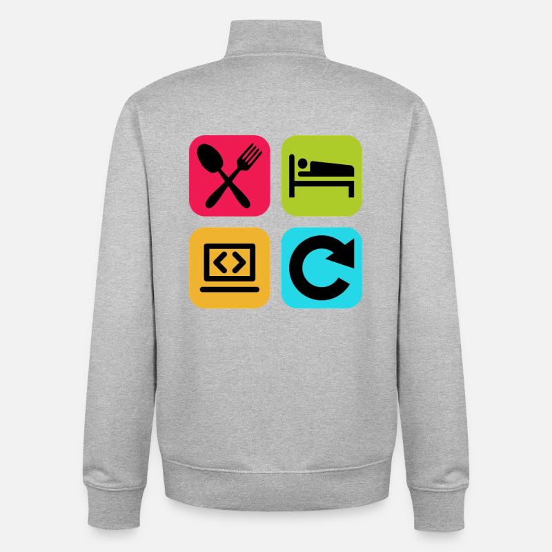Essen, schlaf, Programm wiederholen, lustiger Zitatcode - Unisex Organic Zip Sweatshirt von Stanley/Stella - Grau meliert