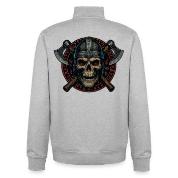Runes de crâne viking, guerrier nordique Valhalla - Sweat zippé unisexe en coton bio Stanley/Stella - gris chiné - Dos - AI Model Male 185 light (185cm)