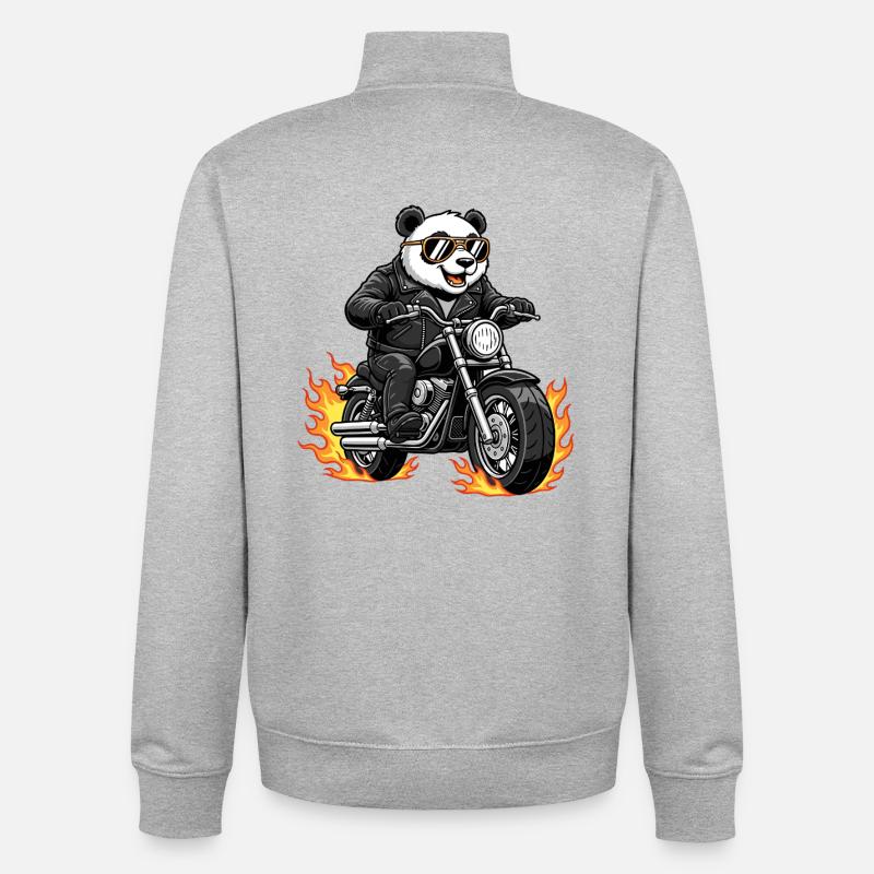 Cool Biker Panda Motorcycle Flames - Sweat zippé unisexe en coton bio Stanley/Stella - gris chiné