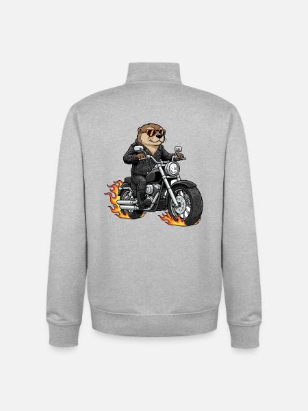 Cool Biker Otter Motorcycle Flames - Unisex Organic Zip Sweatshirt by Stanley/Stella - heather grey