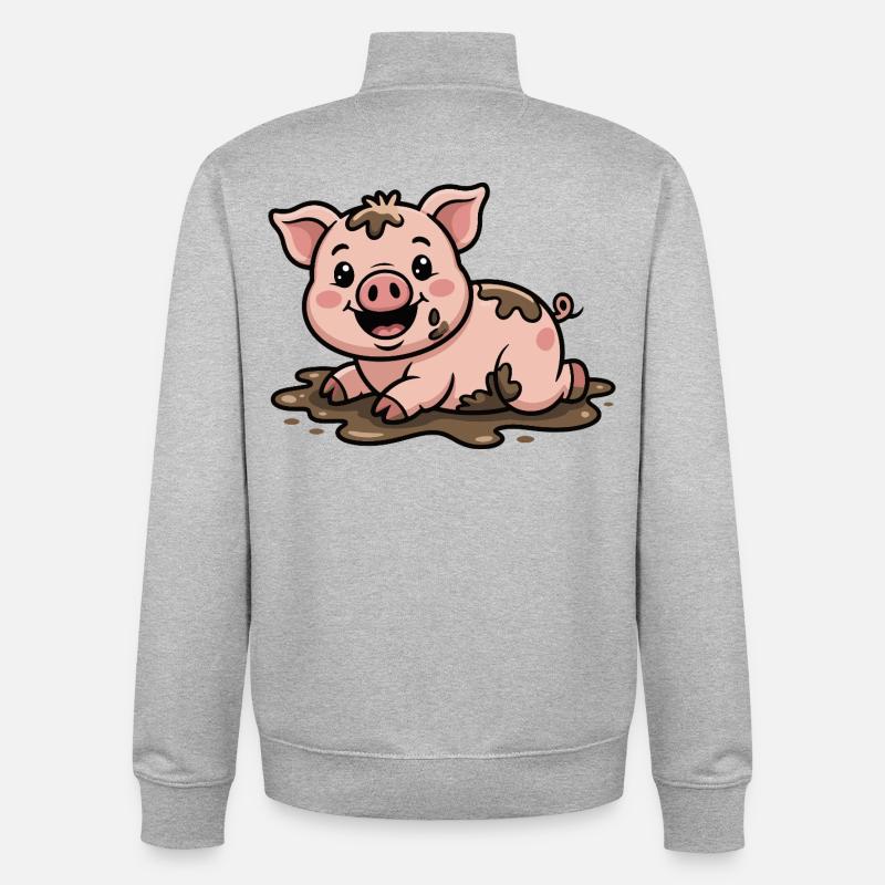 Cochon dans la boue mignon - Sweat zippé unisexe en coton bio Stanley/Stella - gris chiné