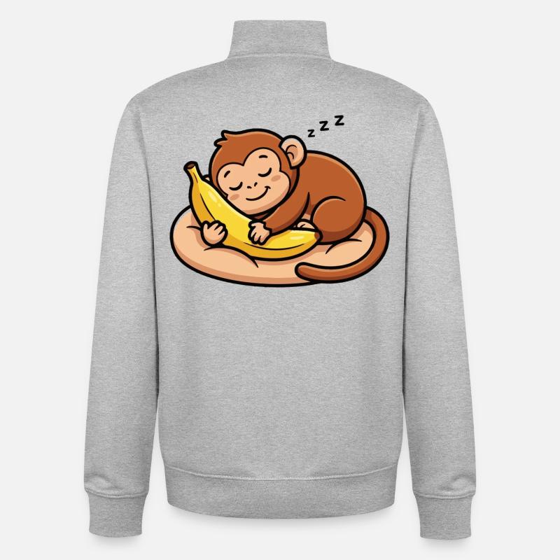 Sleeping monkey with banana - Unisex Organic Zip Sweatshirt by Stanley/Stella - heather grey