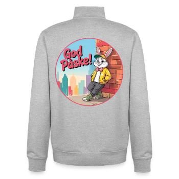 Le lapin de Pâques en milieu urbain - - Sweat zippé unisexe en coton bio Stanley/Stella - gris chiné - Dos - AI Model Male 185 light (185cm)