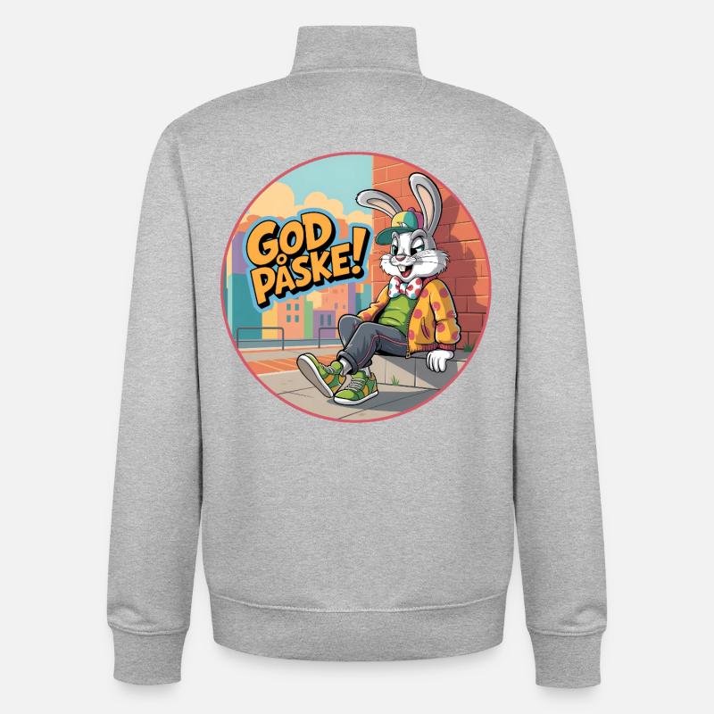 Happy Easter with funny Easter bunny - Unisex Organic Zip Sweatshirt by Stanley/Stella - heather grey