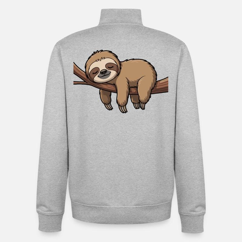 Sleeping sloth on branch - Unisex Organic Zip Sweatshirt by Stanley/Stella - heather grey