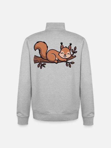 Squirrel on Branch Cartoon - Unisex Organic Zip Sweatshirt by Stanley/Stella - heather grey