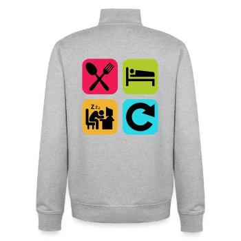 Mange, Dors, travaille, répète une citation drôle, travail - Sweat zippé unisexe en coton bio Stanley/Stella - gris chiné - Dos - AI Model Male 185 light (185cm)