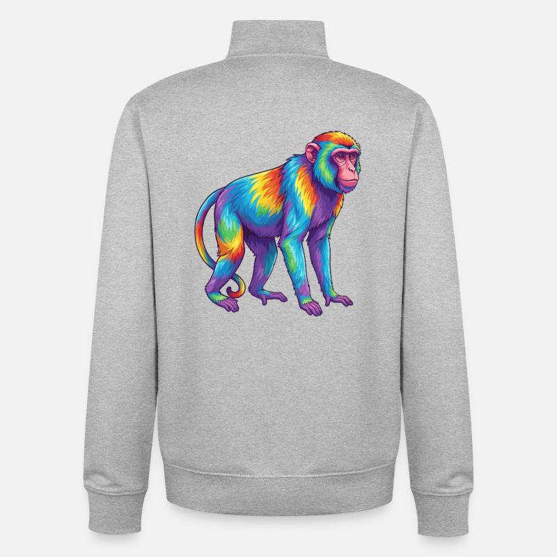 Bunte Affen-Regenbogen-Pop-Art-Aquarell - Unisex Organic Zip Sweatshirt von Stanley/Stella - Grau meliert