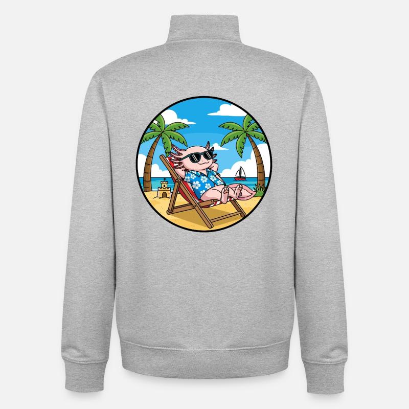 Cool Axolotl Beach Vacation Summer Vibes - Unisex Organic Zip Sweatshirt by Stanley/Stella - heather grey