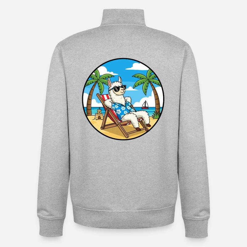 Cool Llama Beach Vacation Summer Vibes - Unisex Organic Zip Sweatshirt by Stanley/Stella - heather grey