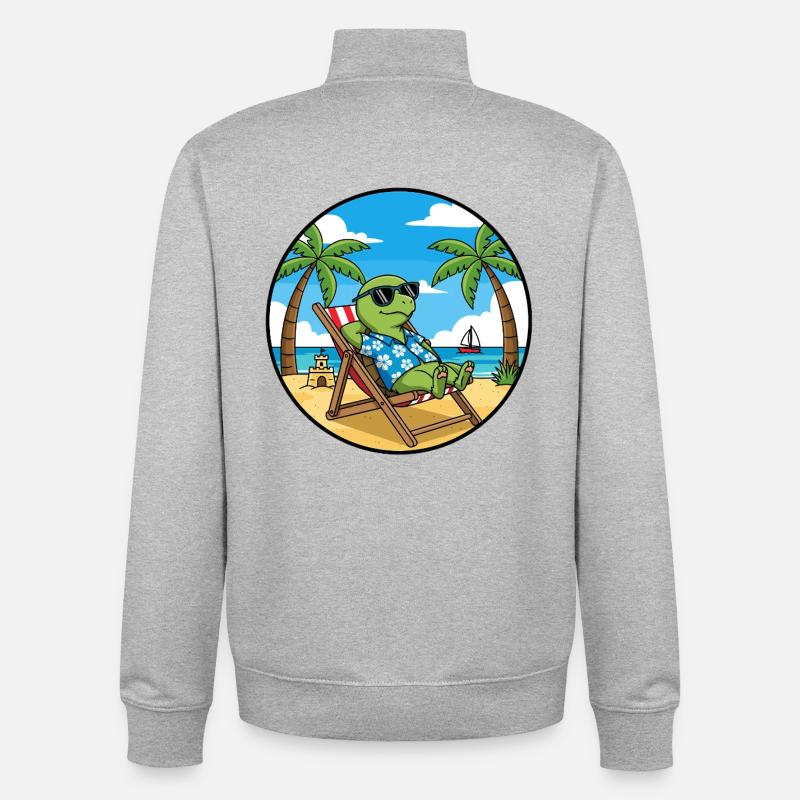 Cool Turtle Beach Vacation Summer Vibes - Unisex Organic Zip Sweatshirt by Stanley/Stella - heather grey