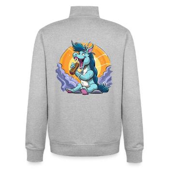 Blauer Drachen-Sänger vor Sonnenkreis - Unisex Organic Zip Sweatshirt von Stanley/Stella - Grau meliert - Hinten - AI Model Male 185 light (185cm)