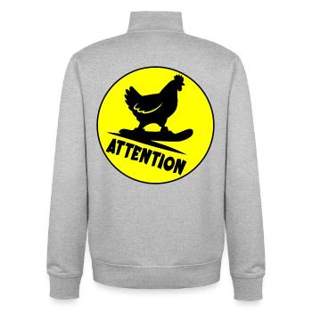 Kids Snowboarding Attention Chicken - Unisex Organic Zip Sweatshirt by Stanley/Stella - heather grey - Back - AI Model Male 185 light (185cm)