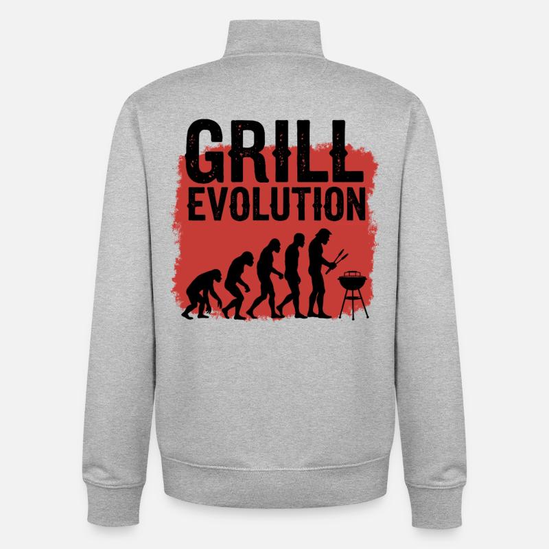 Grill Evolution Funny Grill Master Saying - Unisex Organic Zip Sweatshirt by Stanley/Stella - heather grey