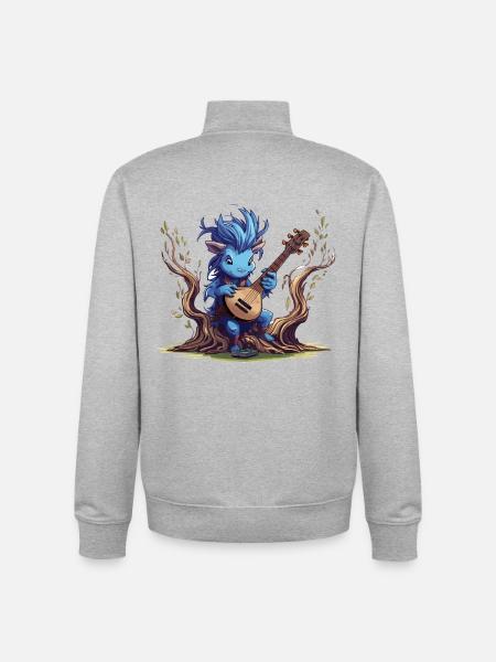 Blauer Kobold mit Laute im Wald - Unisex Organic Zip Sweatshirt von Stanley/Stella - Grau meliert