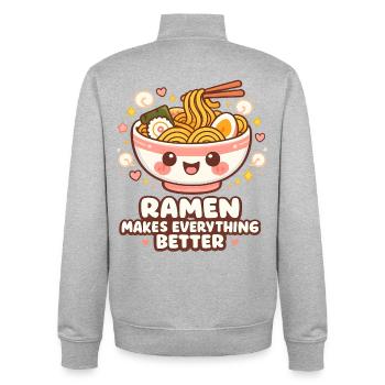 Bol de nouilles ramen Kawaii - Sweat zippé unisexe en coton bio Stanley/Stella - gris chiné - Dos - AI Model Male 185 light (185cm)