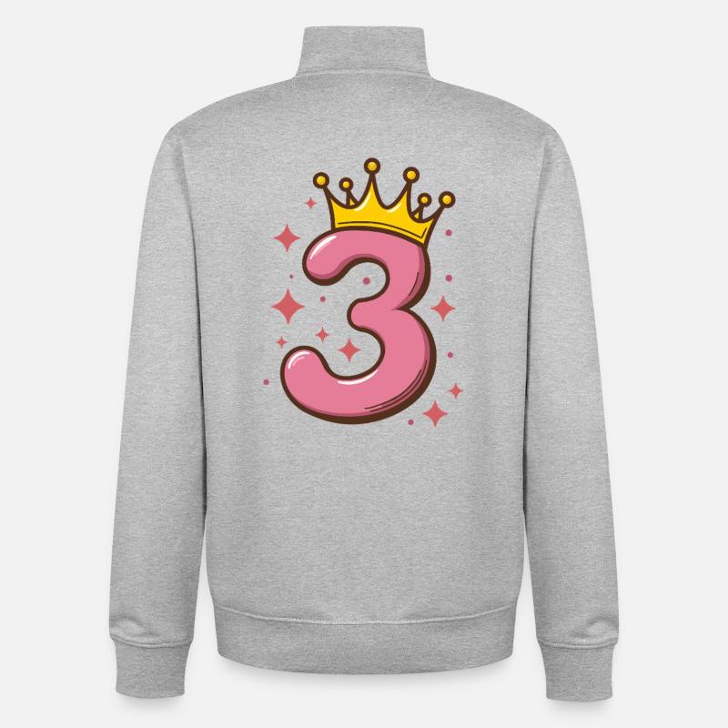 Third Birthday Crown Glitter - Unisex Organic Zip Sweatshirt by Stanley/Stella - heather grey