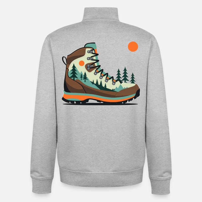 Motif paysager de chaussures de randonnée - Sweat zippé unisexe en coton bio Stanley/Stella - gris chiné