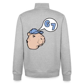 Capybara Six Seven – Antwort 67 - Unisex Organic Zip Sweatshirt von Stanley/Stella - Grau meliert - Hinten - AI Model Male 185 light (185cm)