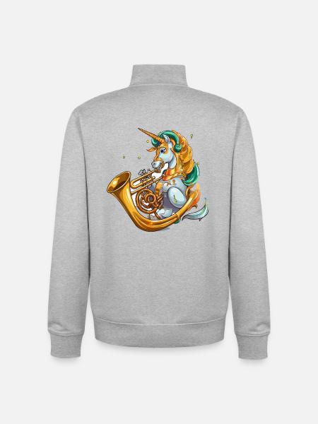 Unicorn Tuba Groove - Unisex Organic Zip Sweatshirt by Stanley/Stella - heather grey