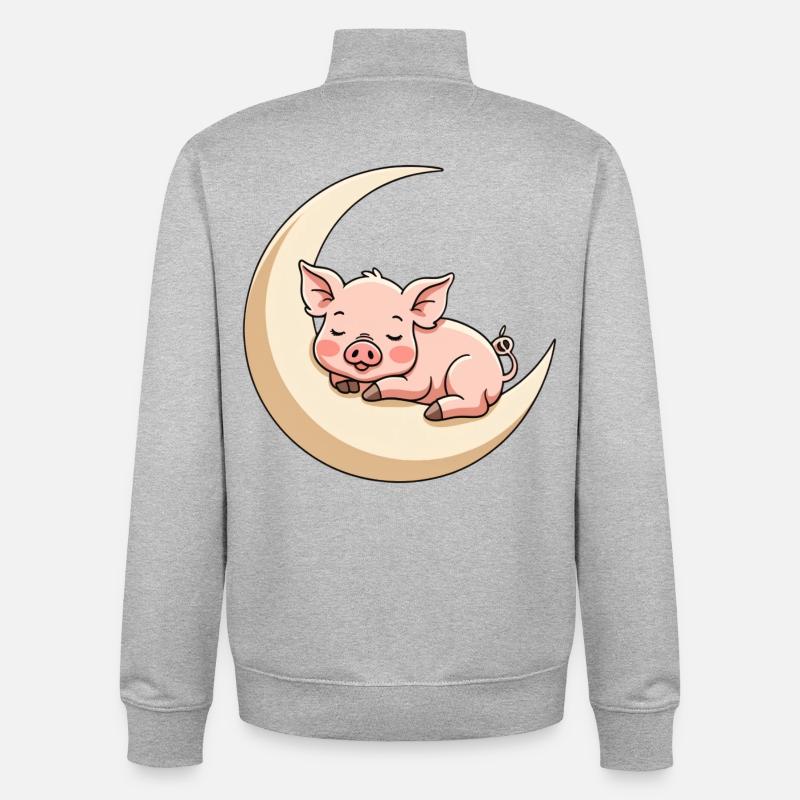 Cochon du sommeil lunaire - Sweat zippé unisexe en coton bio Stanley/Stella - gris chiné