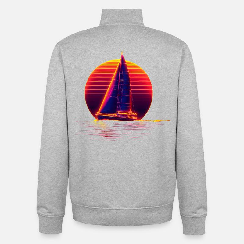 Retro Sailing - Sweat zippé unisexe en coton bio Stanley/Stella - gris chiné