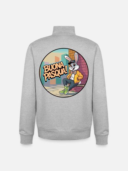 Urban Rabbit Happy Easter! - Unisex Organic Zip Sweatshirt by Stanley/Stella - heather grey