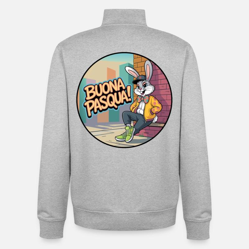 Urban Rabbit : Joyeuses Pâques ! - Sweat zippé unisexe en coton bio Stanley/Stella - gris chiné