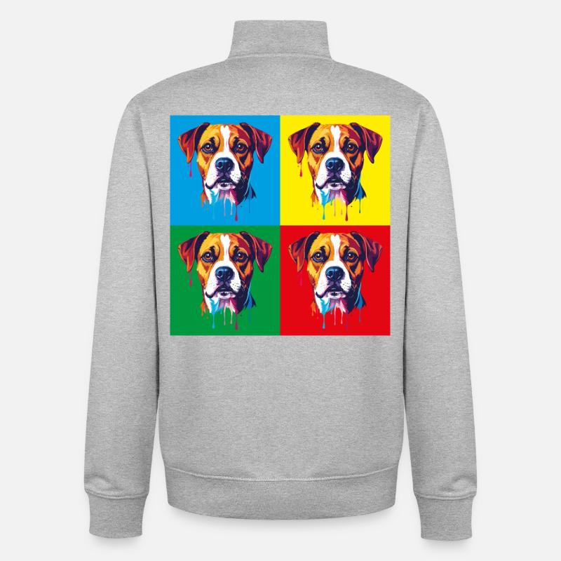 Pop-Art Hund Vierfarbig - Unisex Organic Zip Sweatshirt von Stanley/Stella - Grau meliert