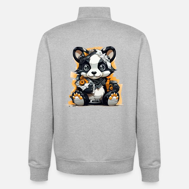 Panda Robo avec outils de construction - Sweat zippé unisexe en coton bio Stanley/Stella - gris chiné