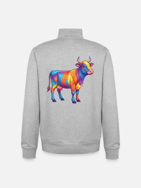 Bunte Kuh-Regenbogen-Pop-Art-Aquarell - Unisex Organic Zip Sweatshirt von Stanley/Stella - Grau meliert