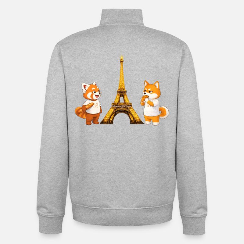 Lazy & Grumpy in Paris - Unisex Organic Zip Sweatshirt by Stanley/Stella - heather grey