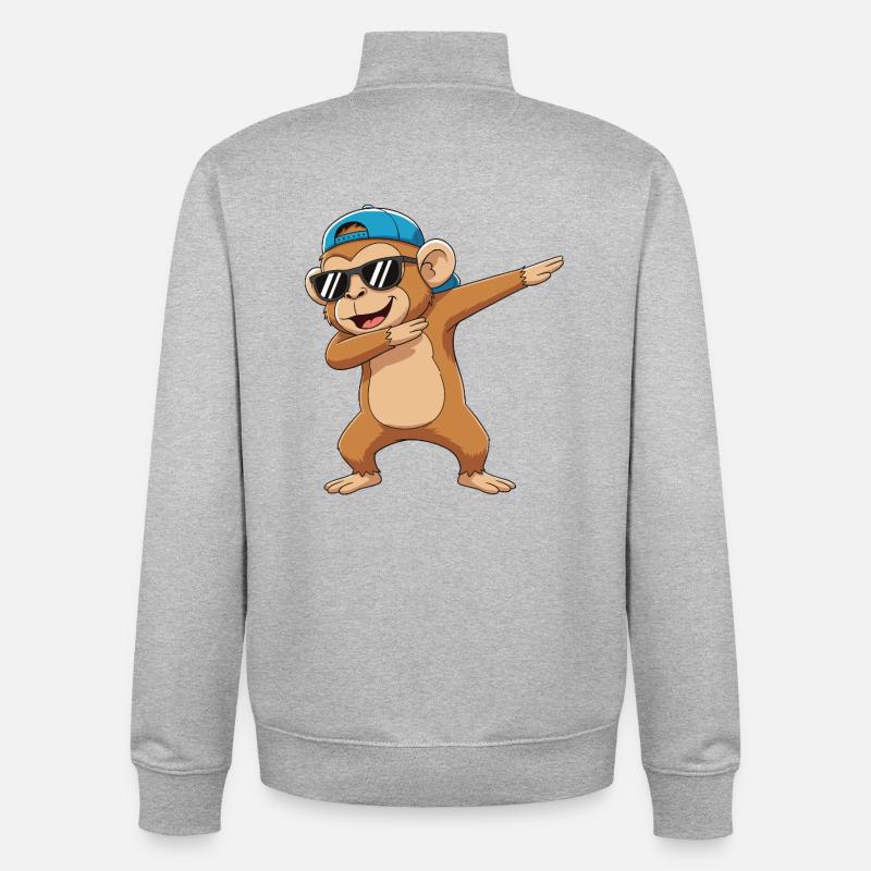 Cool Dabbing Monkey Sunglasses Cartoon-Kunst - Unisex Organic Zip Sweatshirt von Stanley/Stella - Grau meliert