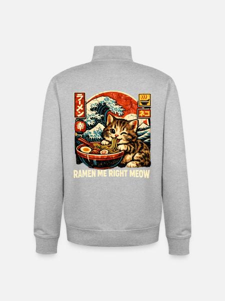 Ramen Cat Kanagawa - Unisex Organic Zip Sweatshirt by Stanley/Stella - heather grey